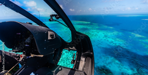 Helicopter ride over Moore Reef, part of the outer Great Barrier Reef in Australia
