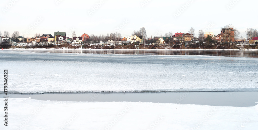 View of Neva River at winter day.