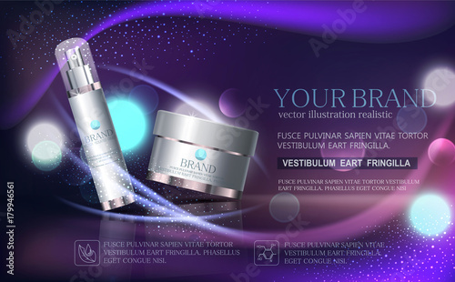Vector glass jar on bokeh background. Element for modern design, advertising for sales, template cosmetic face cream, body. Realistic .Banner, flyer, brochure for the promotion of products for beauty