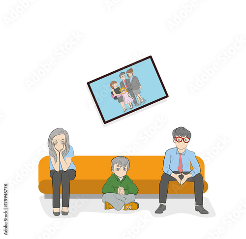 A married couple is sitting on the couch. conflict situation. the concept of development of family relations. vector illustration.