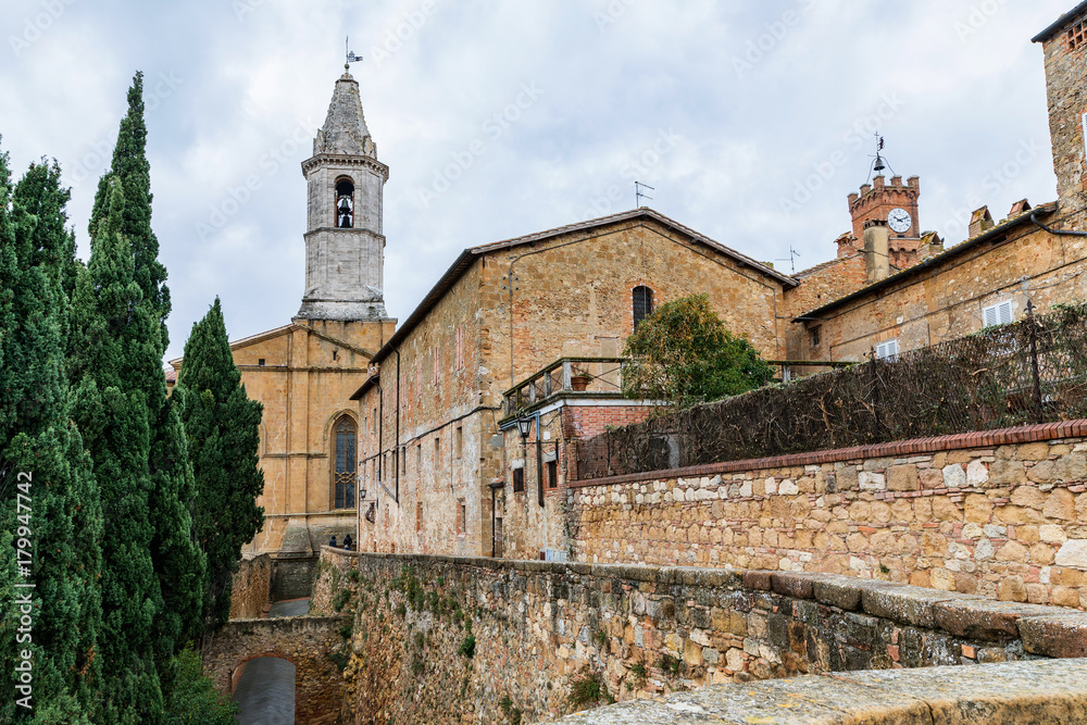 View of the city walls of Pienza, a beautiful town in the Val d'Orcia region, province of Siena