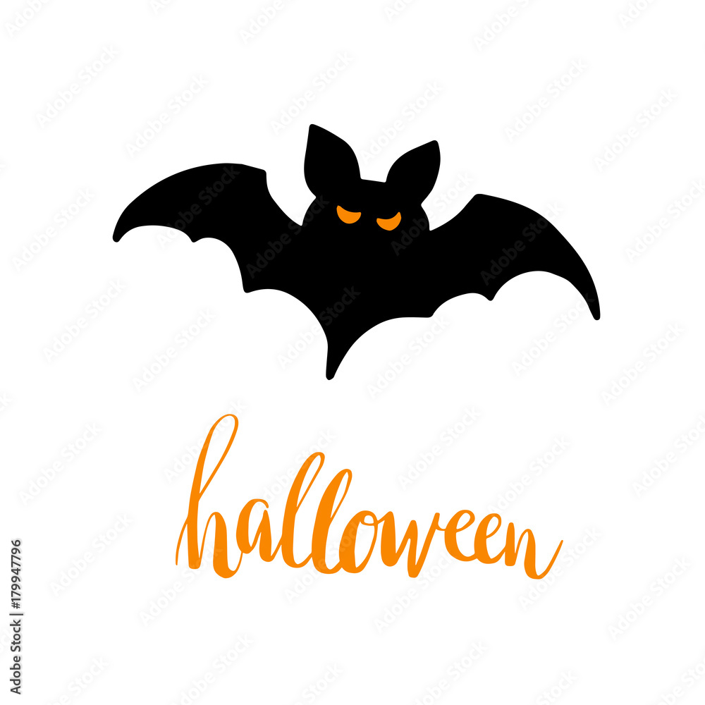 Fototapeta premium Black Halloween bat silhouette. lettering text. Abstract vector illustration.