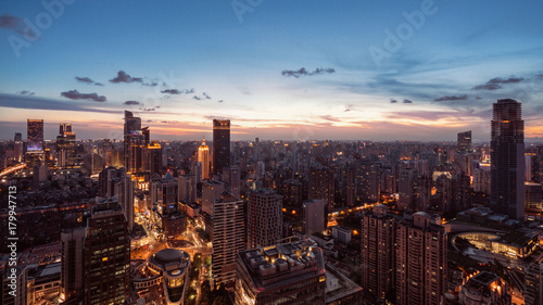 Beautiful shanghai city skyline in sunset 