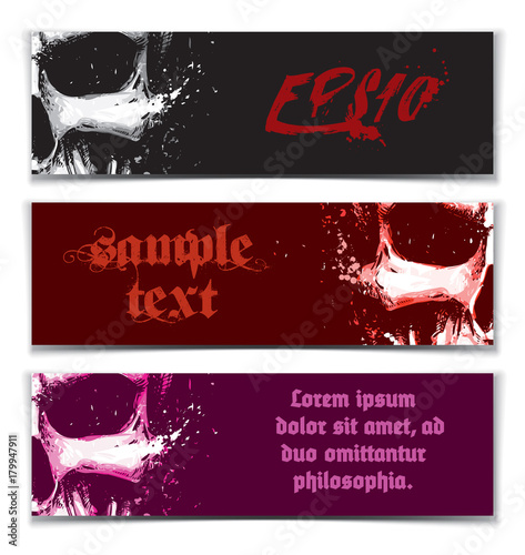 Skull Artistic Splatter Banners Black Orange Purple