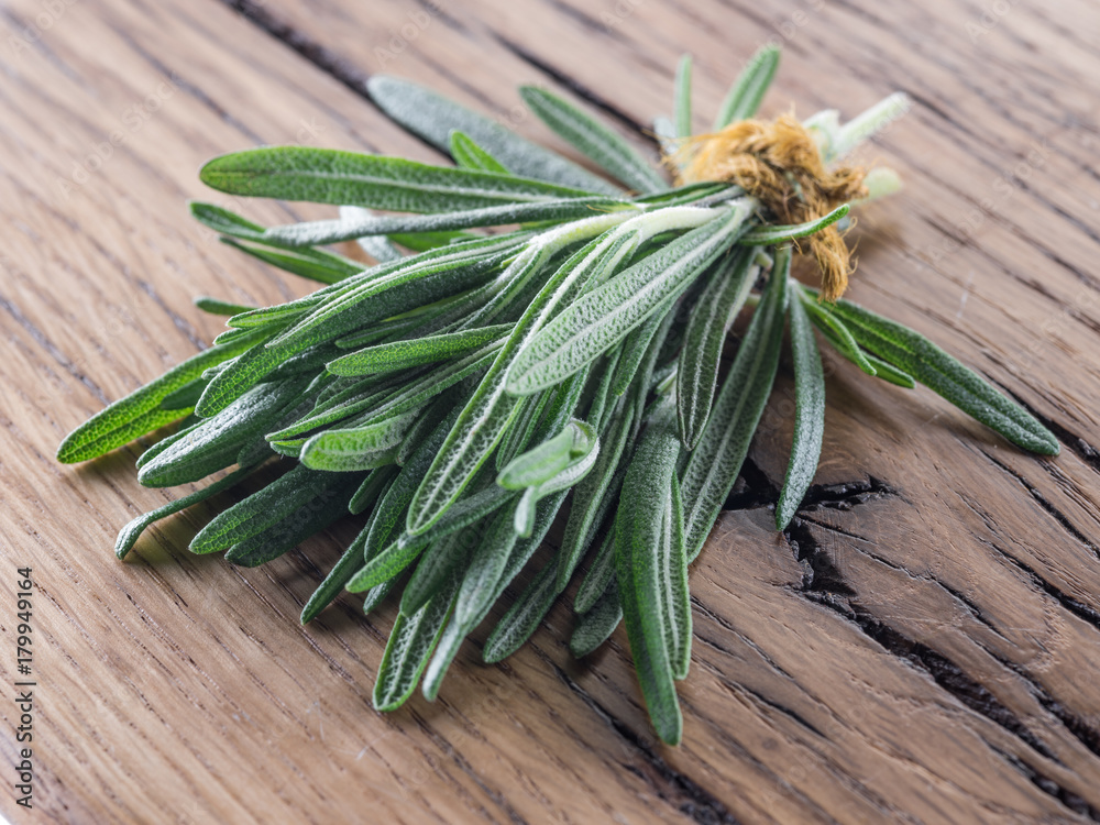 Bunch of rosemary herb on the wooden table. Bunch of rosemary herb on the wooden table.