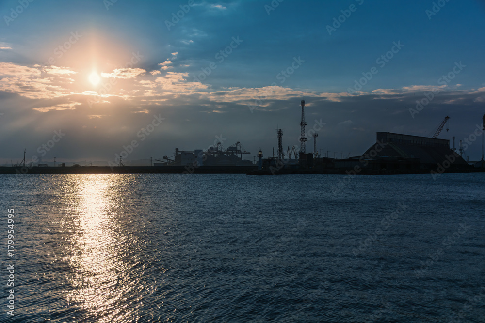 Sunset over the port of Burgas
