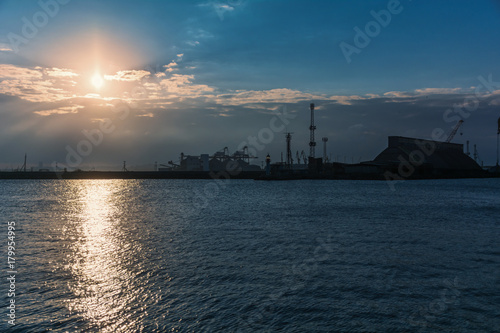 Sunset over the port of Burgas