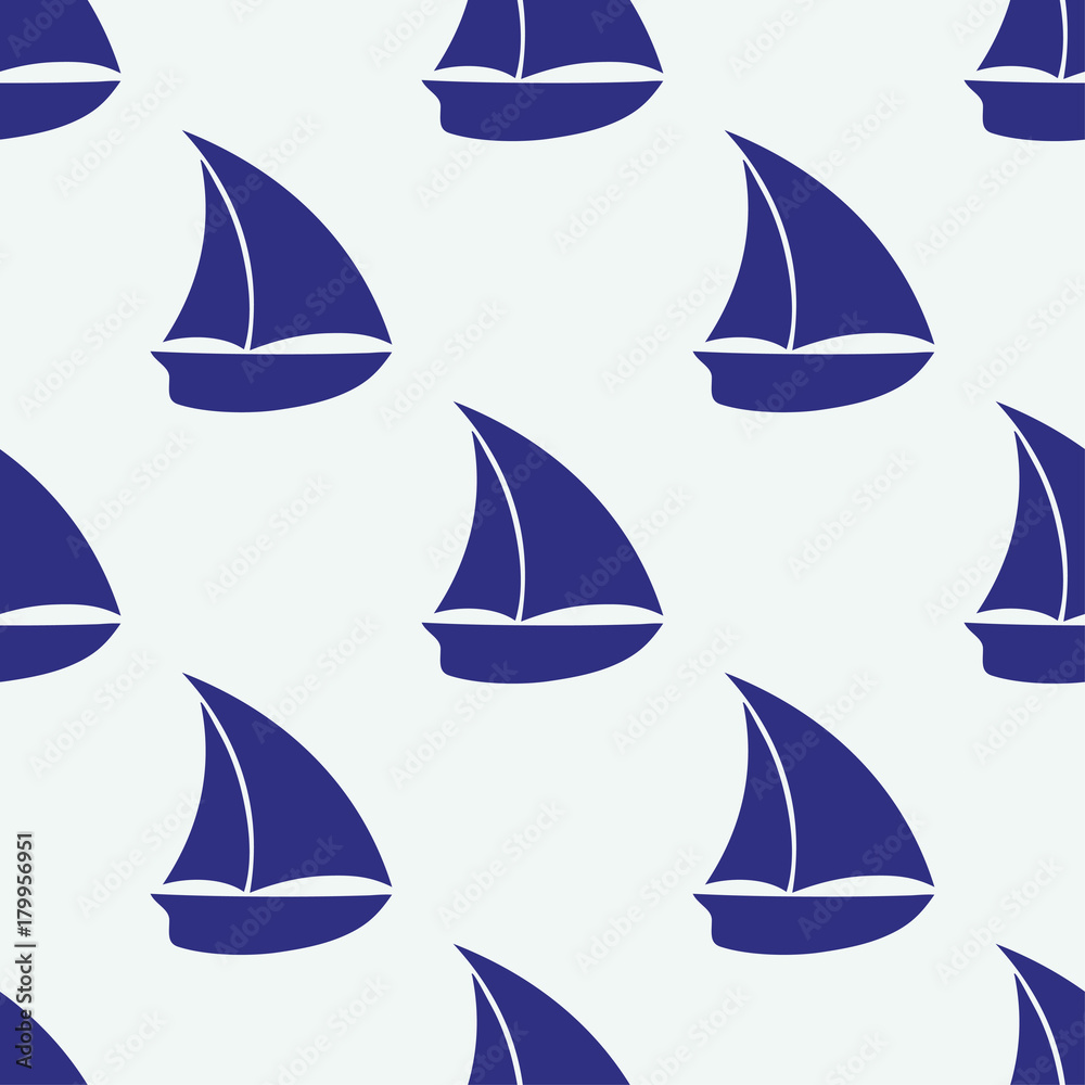 Vector seamless pattern with sea elements ship