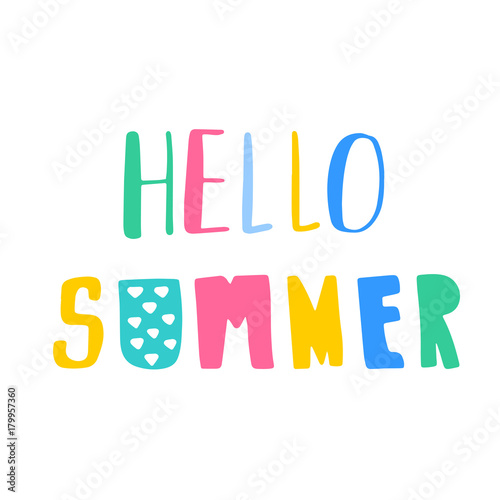 Summer hello, typographic inscription on white background.