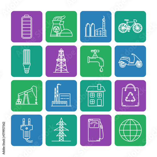 Set of energy and ecology line icons