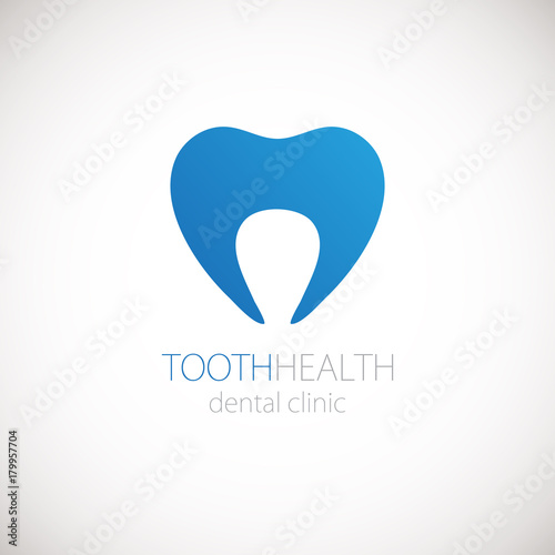 Dental clinic vector logo with blue tooth on whote background.