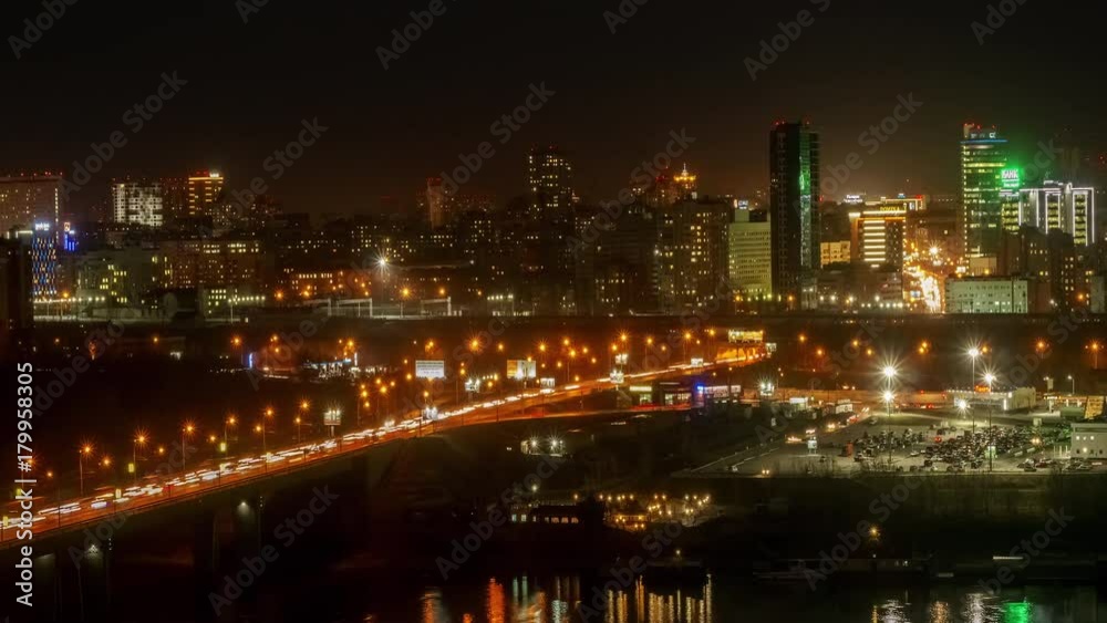 Night scene of a metropolis, bridge and river. 4K time-lapse Night scene of a metropolis, bridge and river. 4K time-lapse