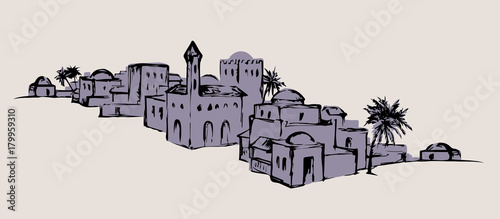 Old eastern city. Vector drawing