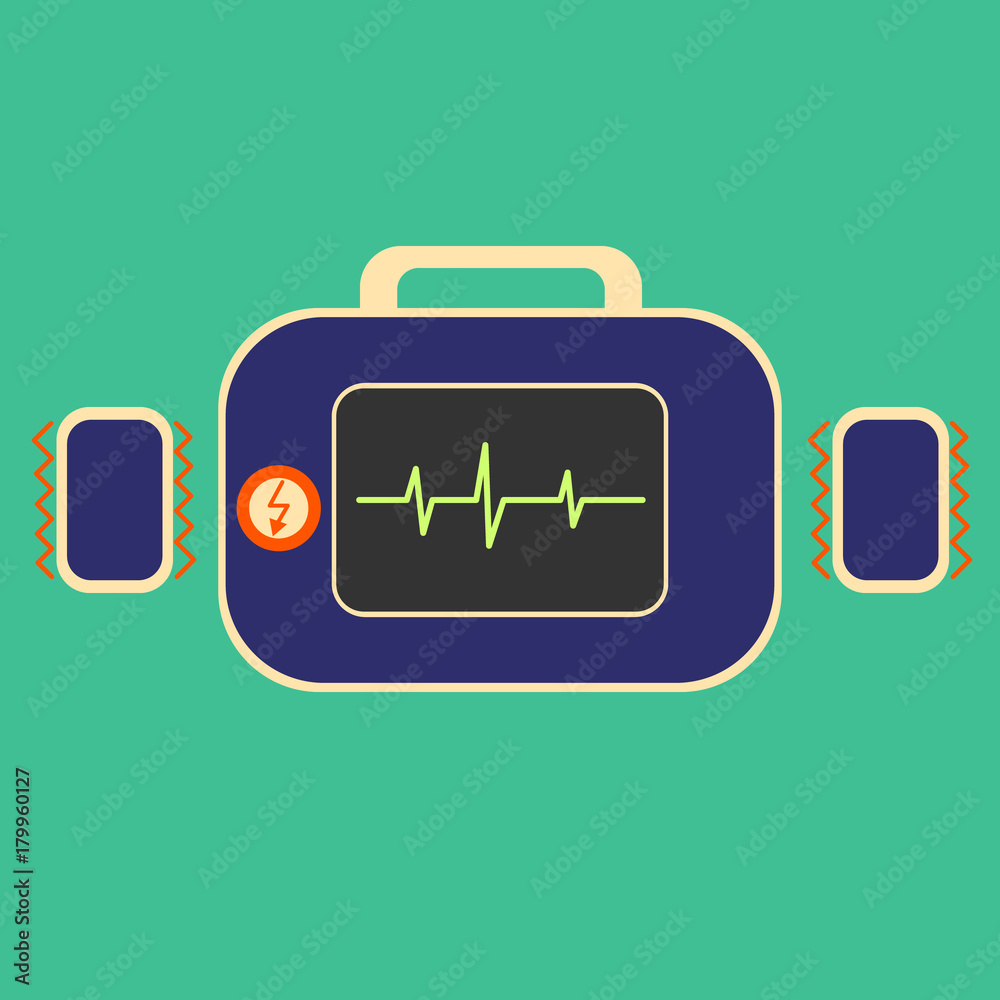 Defibrillator in flat. Device for restoring the heartbeat. Defibrillator in flat. Device for restoring the heartbeat.