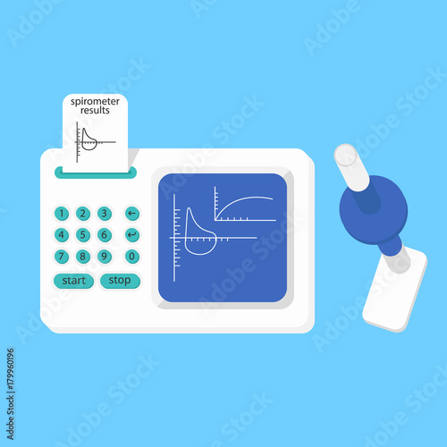 Spirometer medical equipment. The device determines the volume of the lungs. Vector flat icon.