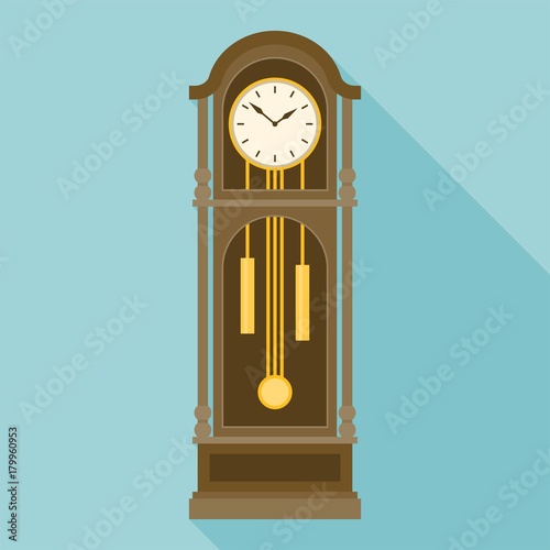 antique grandfather pendulum clock vector in flat design with long shadow