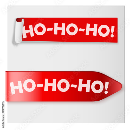 Set of Santa Ho-ho-ho Red Label Ribbons. Vector illustration Isolated on white background.