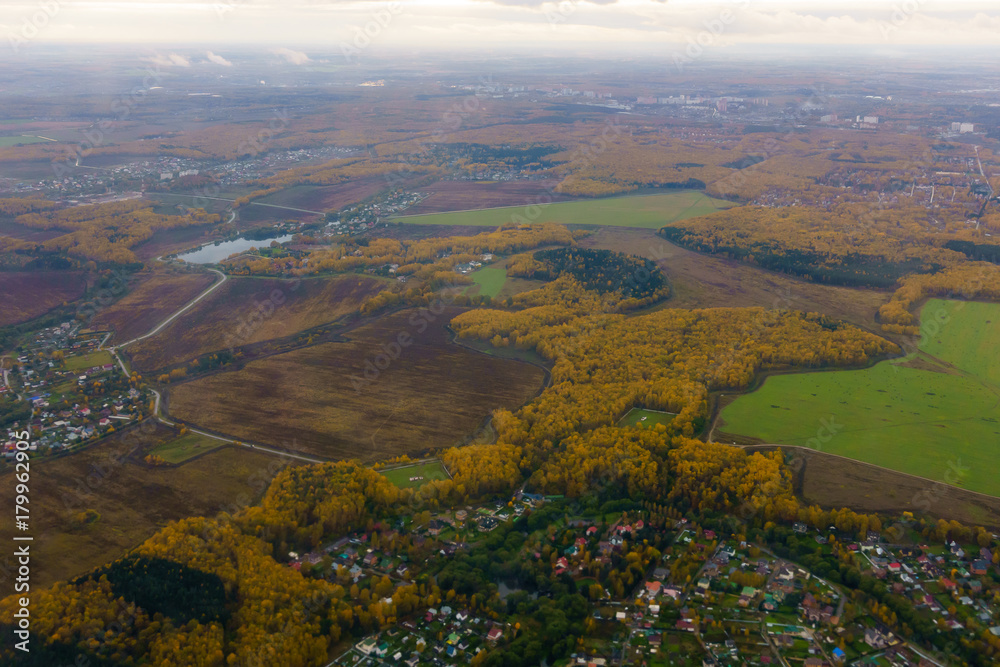 Aerial view of suburban district at fall Aerial view of suburban district at fall