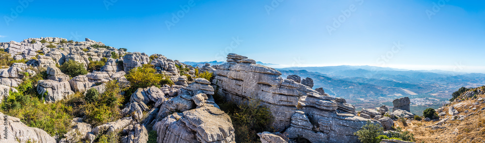 Panoramic view at the rock formation El Torcal of Antequera - Spain