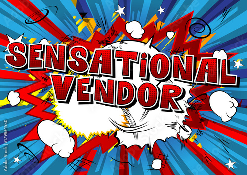 Sensational Vendor - Comic book style word on abstract background.
