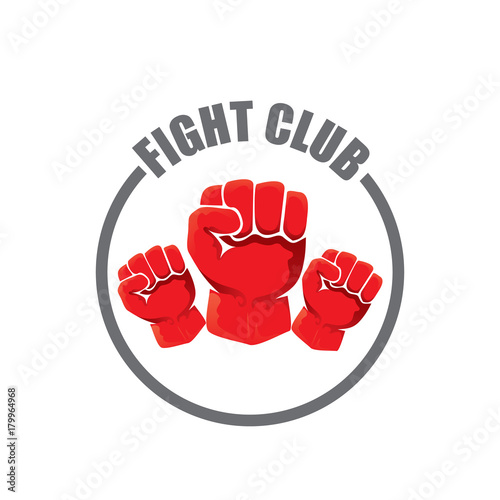 fight club vector logo with red man fist isolated on white background. MMA Mixed martial arts design template