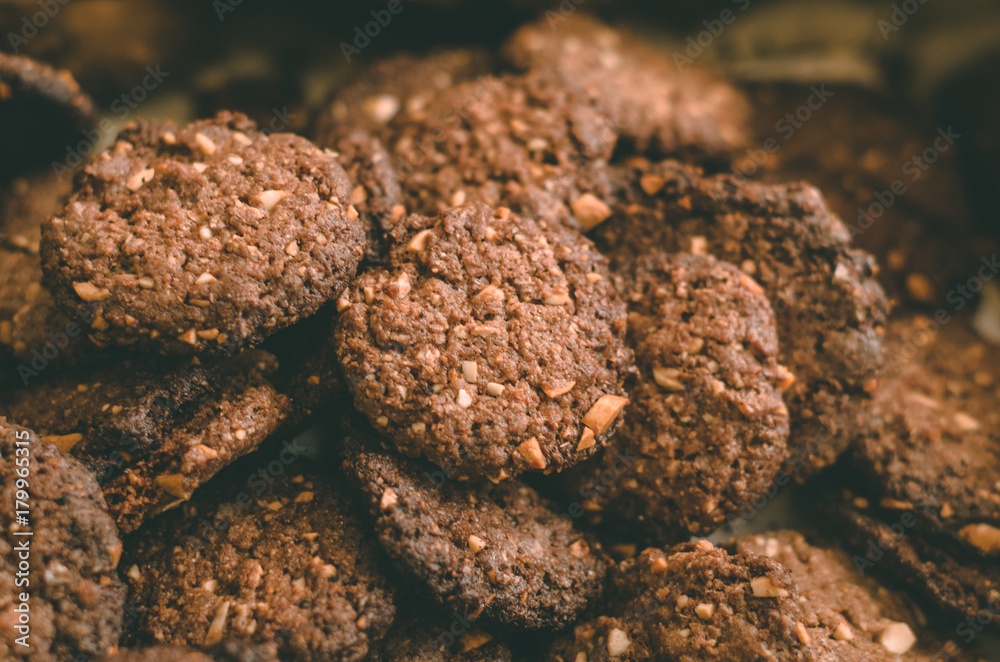 Oat chocolate cookies homemade in metal box Oat chocolate cookies homemade in metal box