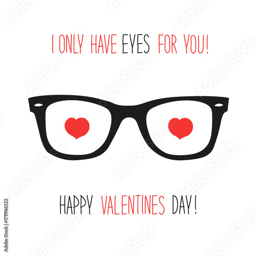Cute unusual vintage Valentine's Day card with funny glasses and heart shaped eyes