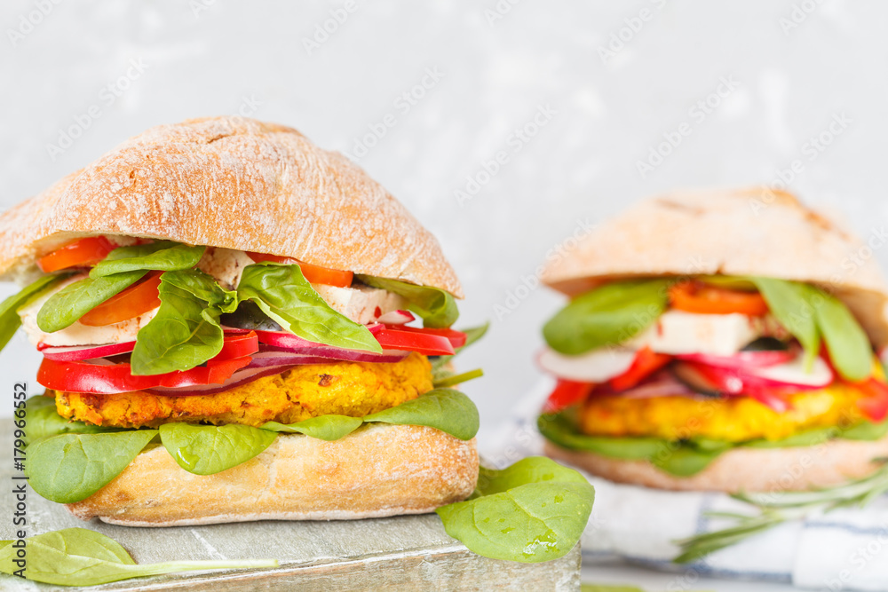 Vegan lentils burgers with tofu and vegetables. Vegan lentils burgers with tofu and vegetables.