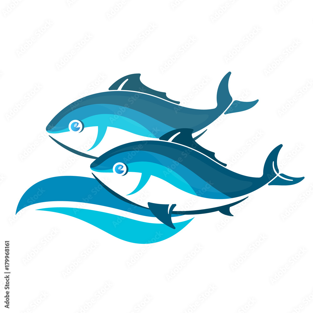 Obraz premium Two fish on the wave