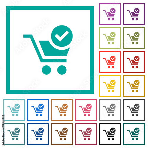 Checkout flat color icons with quadrant frames
