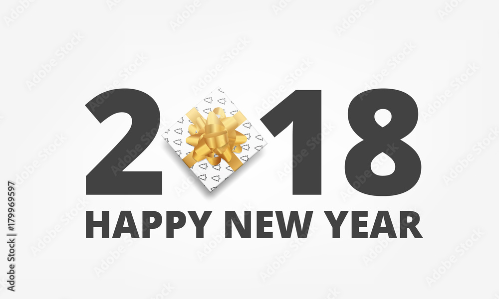 2018 Happy New Year. Background with typography and trendy gift box 2018 Happy New Year. Background with typography and trendy gift box