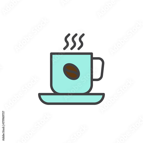 Cup of hot Coffee filled outline icon  line vector sign  linear colorful pictogram isolated on white. Symbol  logo illustration. Pixel perfect vector graphics