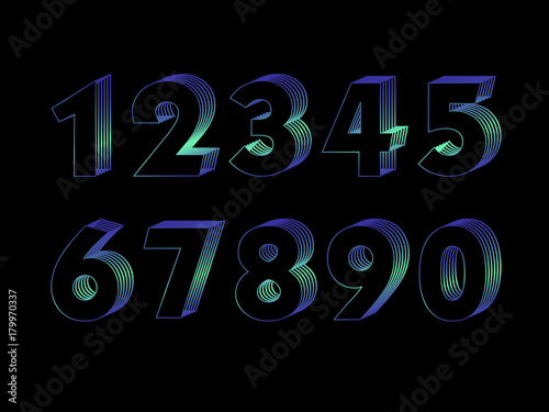 (Element) set of ten numbers form zero to nine, 3d number design