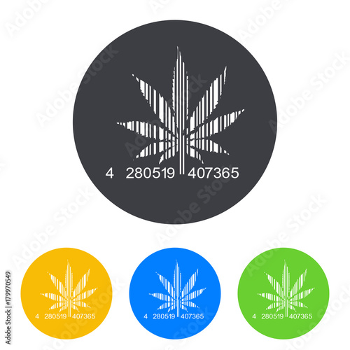 Icono plano codigo de barras marihuana en circulo varios colores