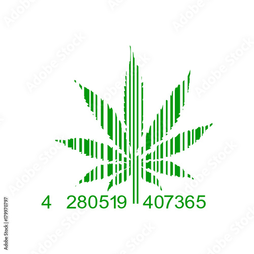 Icono plano codigo de barras marihuana verde en fondo blanco