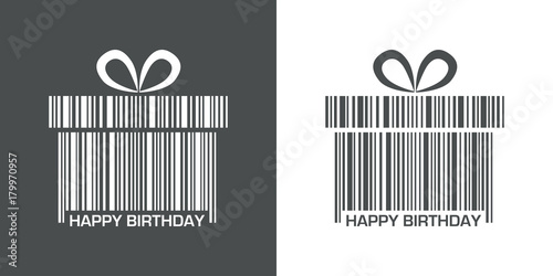 Icono plano codigo de barras regalo HAPPY BIRTHDAY gris y blanco