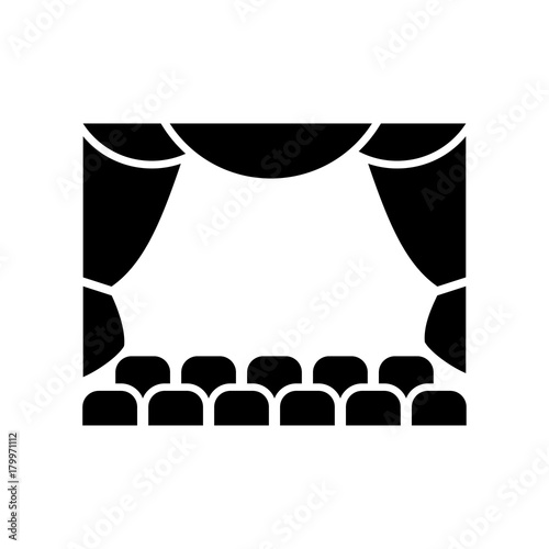Icono plano teatro negro en fondo blanco