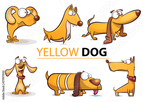 Set yellow dog 2018 cartoon illustration. Vector eps 10