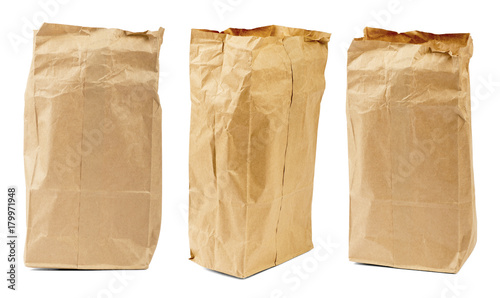 Set of blank brown paper bag