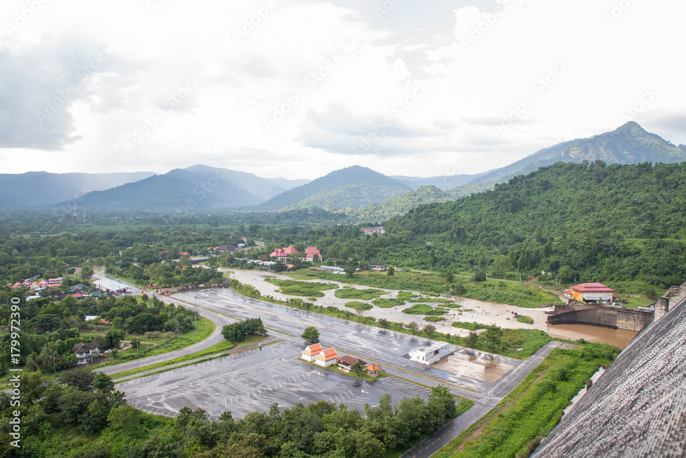 Khun Dan Prakan Chon Dam in Nakhon Nayok Thailand.