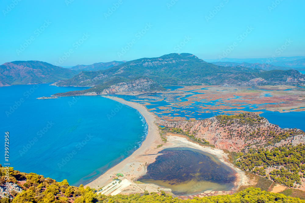 Iztuzu Beach and Dalyan panorama view from mountain Iztuzu Beach and Dalyan panorama view from mountain