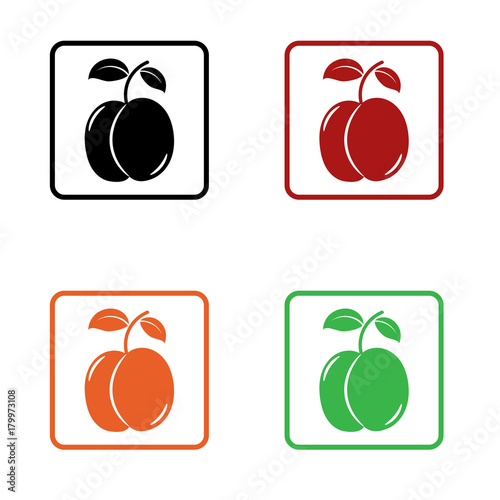 flat prune icon editable in black orange red and green colors isolated for web and applications

