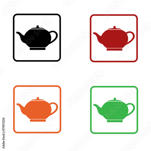 flat teapot icon editable in black orange red and green colors isolated for web and applications
