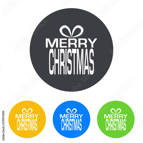 Logotipo MERRY CHRISTMAS en regalo en circulo varios colores