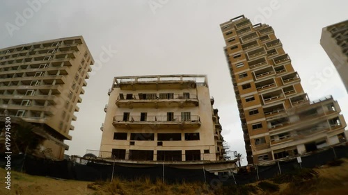 abandoned high-rise buildings under rain in ghost town of Varosha in North Cyprus