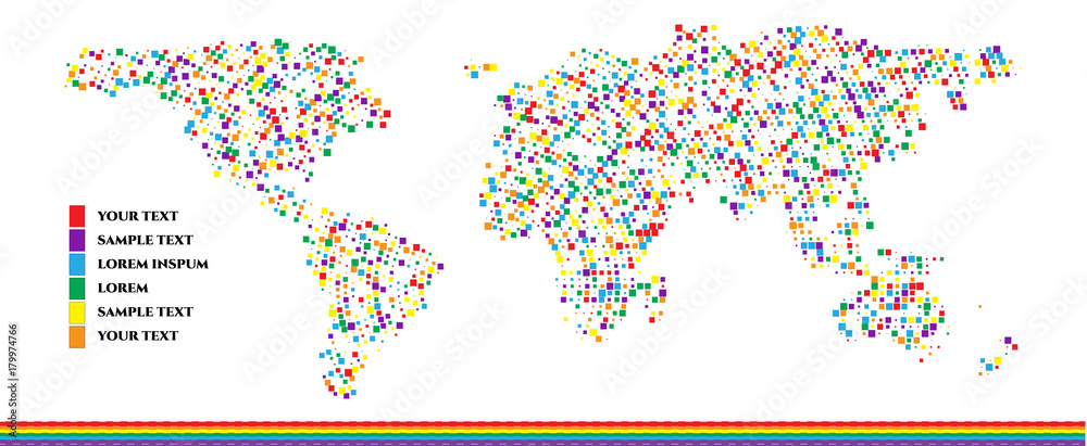 Obraz premium Same sex family infographics set with charts and world map vector illustration. Gay ainfographic art. Useful infographic template. Doted colorful rainbow.