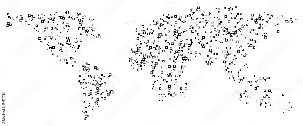 World map technology-style. Abstract  World Map with square shapes for infographic.Travel Vector Illustration on white background.
