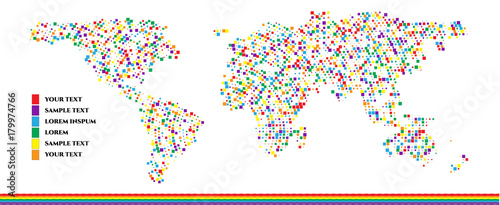 Same sex family infographics set with charts and world map vector illustration. Gay ainfographic art. Useful infographic template. Doted colorful rainbow.