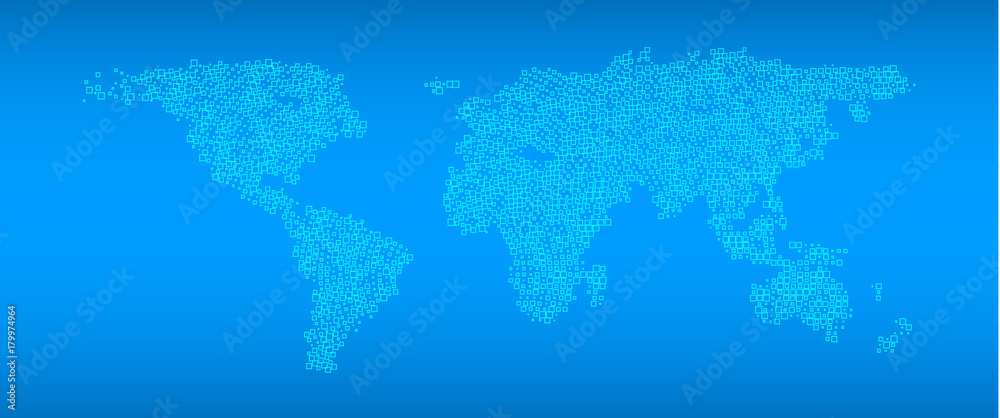World map technology-style. Abstract  World Map with square shapes.Travel Vector Illustration.