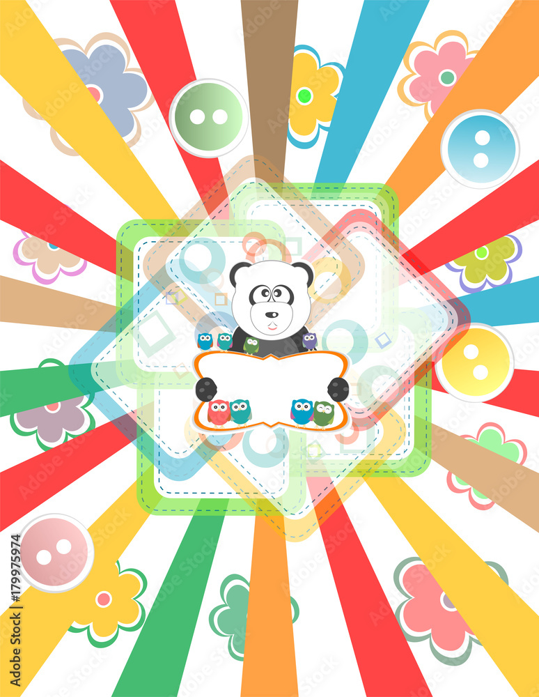 Naklejka premium birthday party elements with cute owls and panda . Birthday invitation card with cute cartoon animal